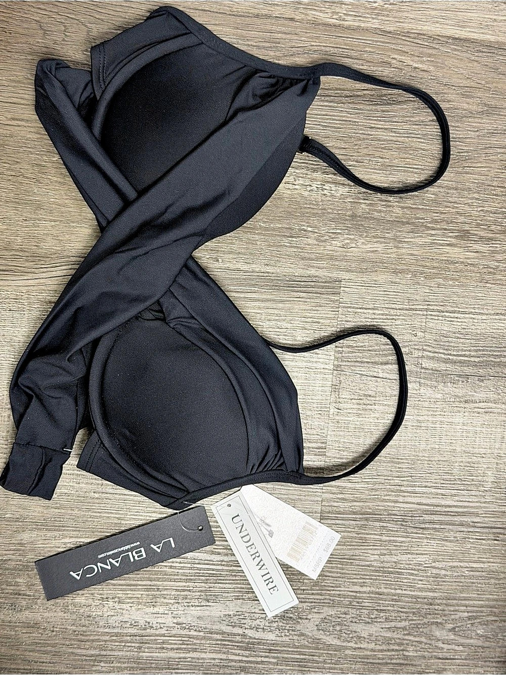 La Blanca Island Goddess Over The Shoulder Wrap Top Black Bikini Set Size 6 NWT